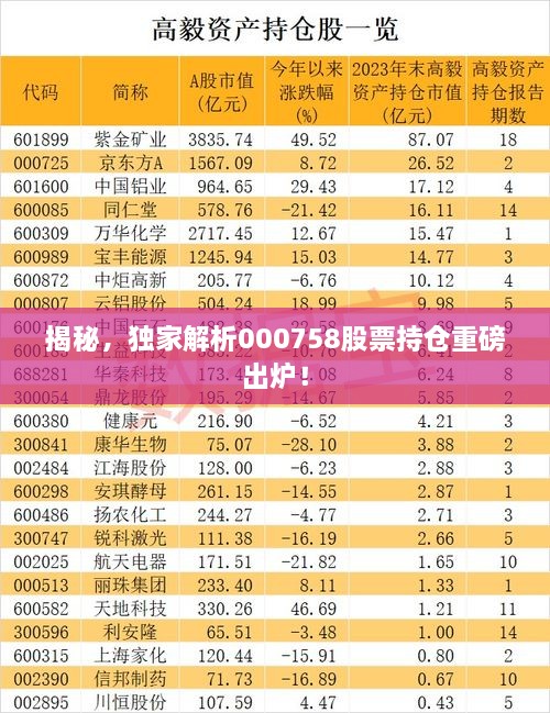 揭秘，独家解析000758股票持仓重磅出炉！