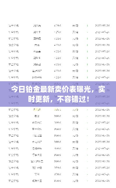 今日铂金最新卖价表曝光，实时更新，不容错过！