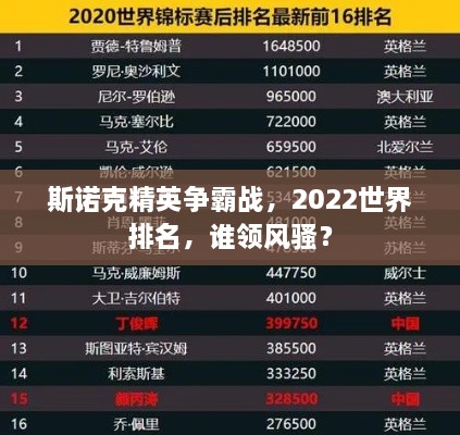 斯诺克精英争霸战，2022世界排名，谁领风骚？