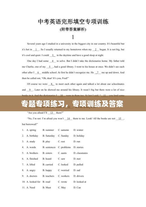 专题专项练习，专项训练及答案 