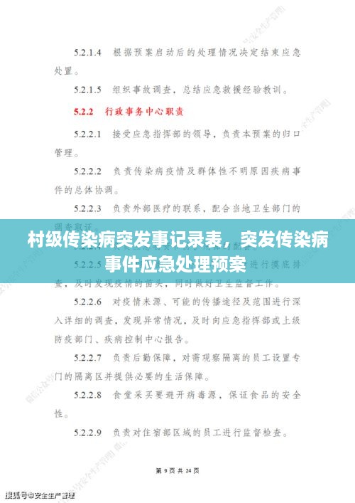 村级传染病突发事记录表，突发传染病事件应急处理预案 